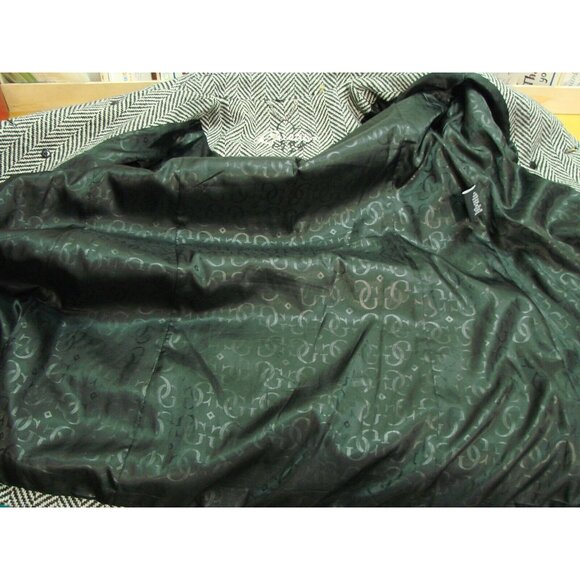 Guess Womens Med Chevron Black White Wool Blend Pea Coat Double Breasted Flared - Picture 8 of 13